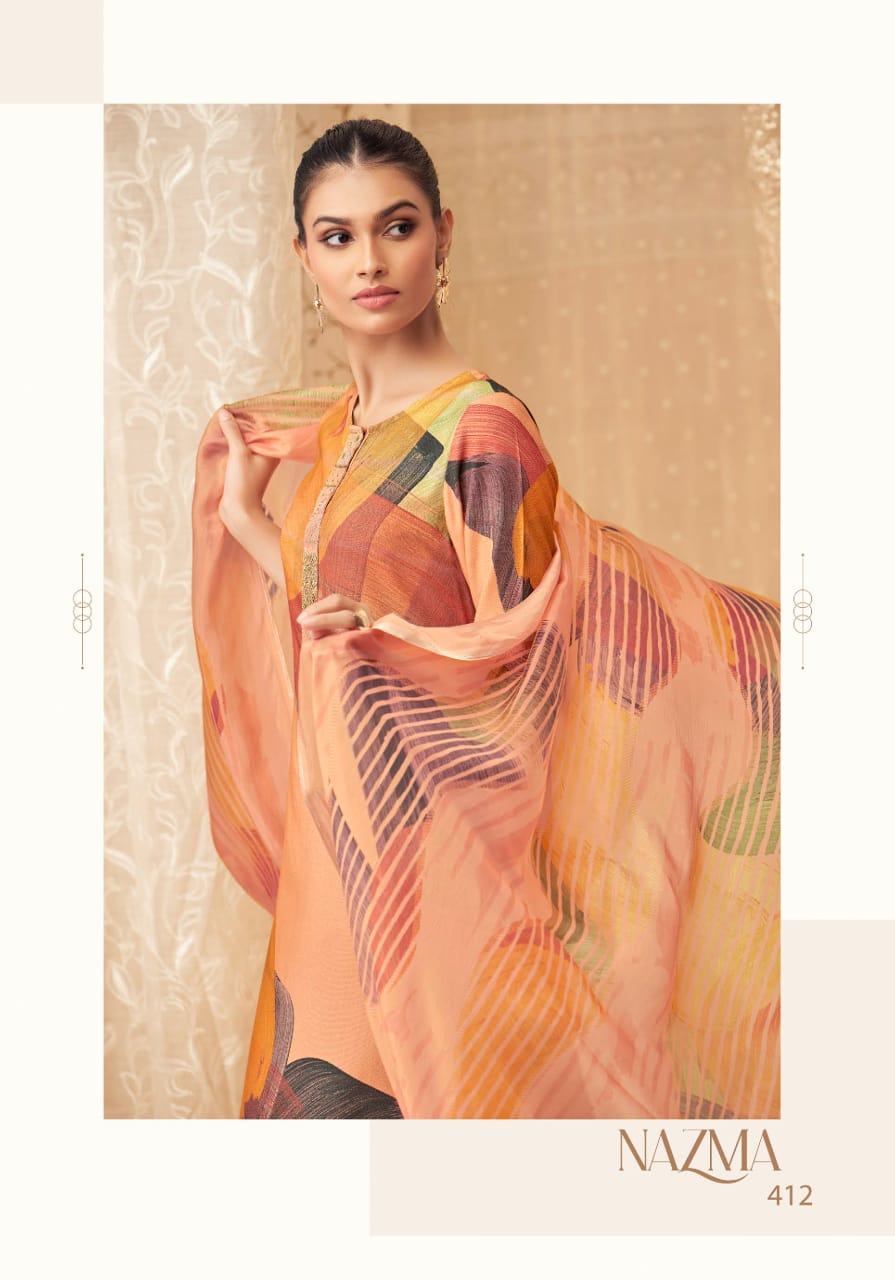Nazma By Sahiba Stape Twill Digital Printed Dress Material Wholesale Shop In Surat